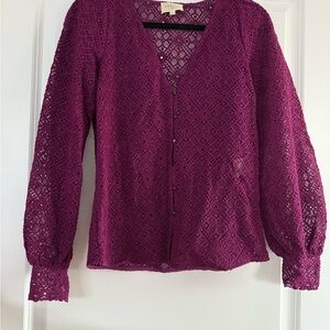 Sézane Lace Button-Up Blouse – Plum, Size 34 US 2